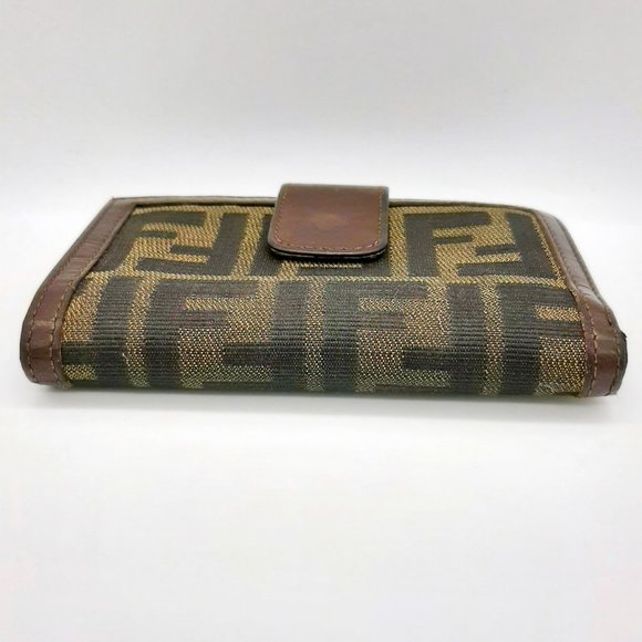 Fendi Zucca Bifold Snap Brown & Tan Leather Jacquard Small Wallet 5.25" X 3.25" - Picture 3 of 16